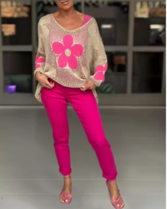 Madova™ | Gebreide top met bloemen