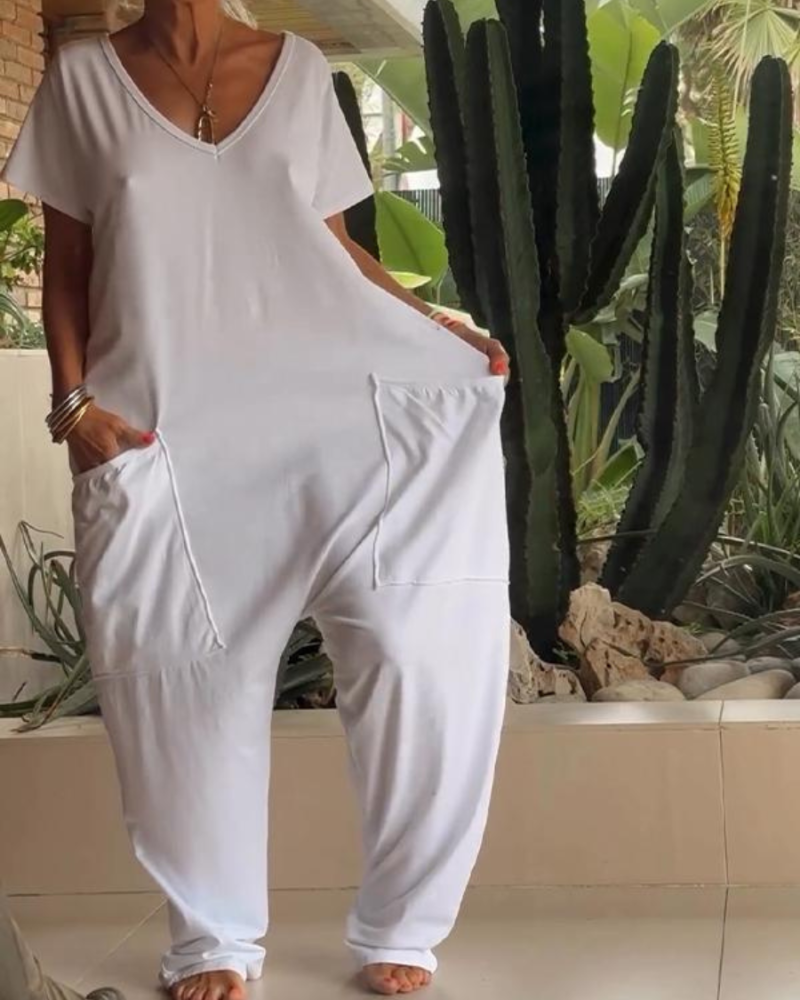 Marion™ | Effen casual V-hals jumpsuit