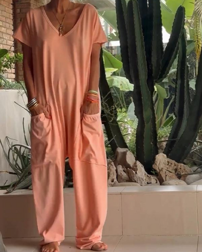 Marion™ | Effen casual V-hals jumpsuit