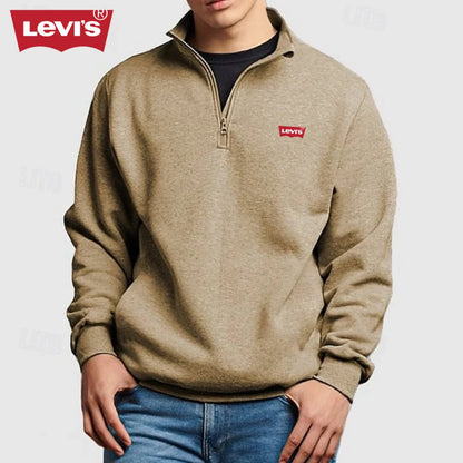 LV™ Heren Zip Polo Pullover Sweatshirt