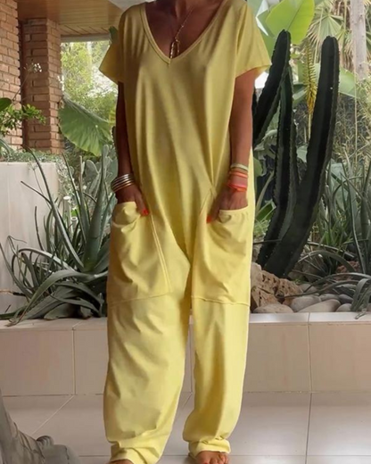 Marion™ | Effen casual V-hals jumpsuit