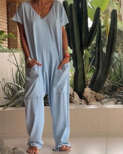 Marion™ | Effen casual V-hals jumpsuit