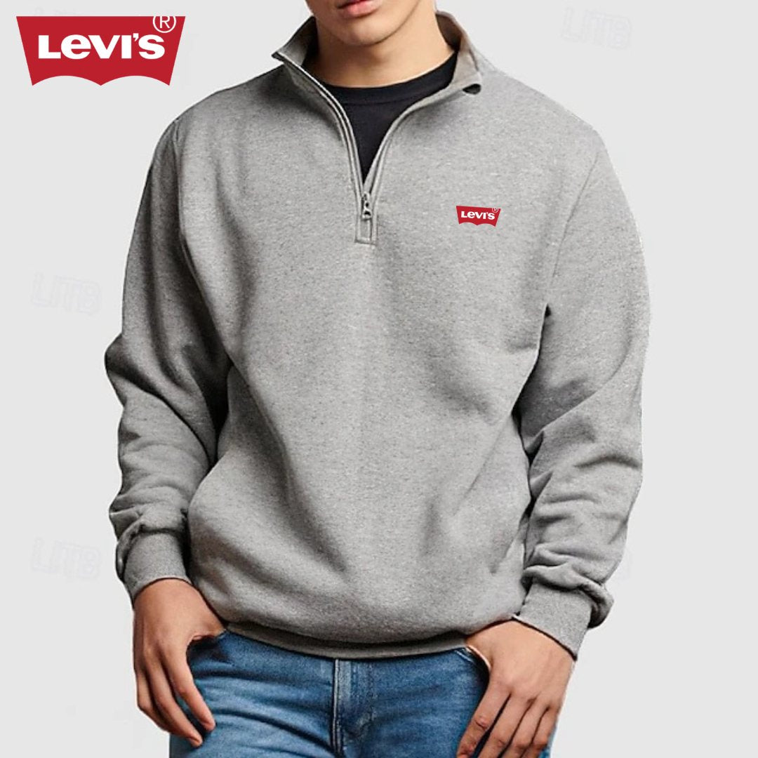 LV™ Heren Zip Polo Pullover Sweatshirt