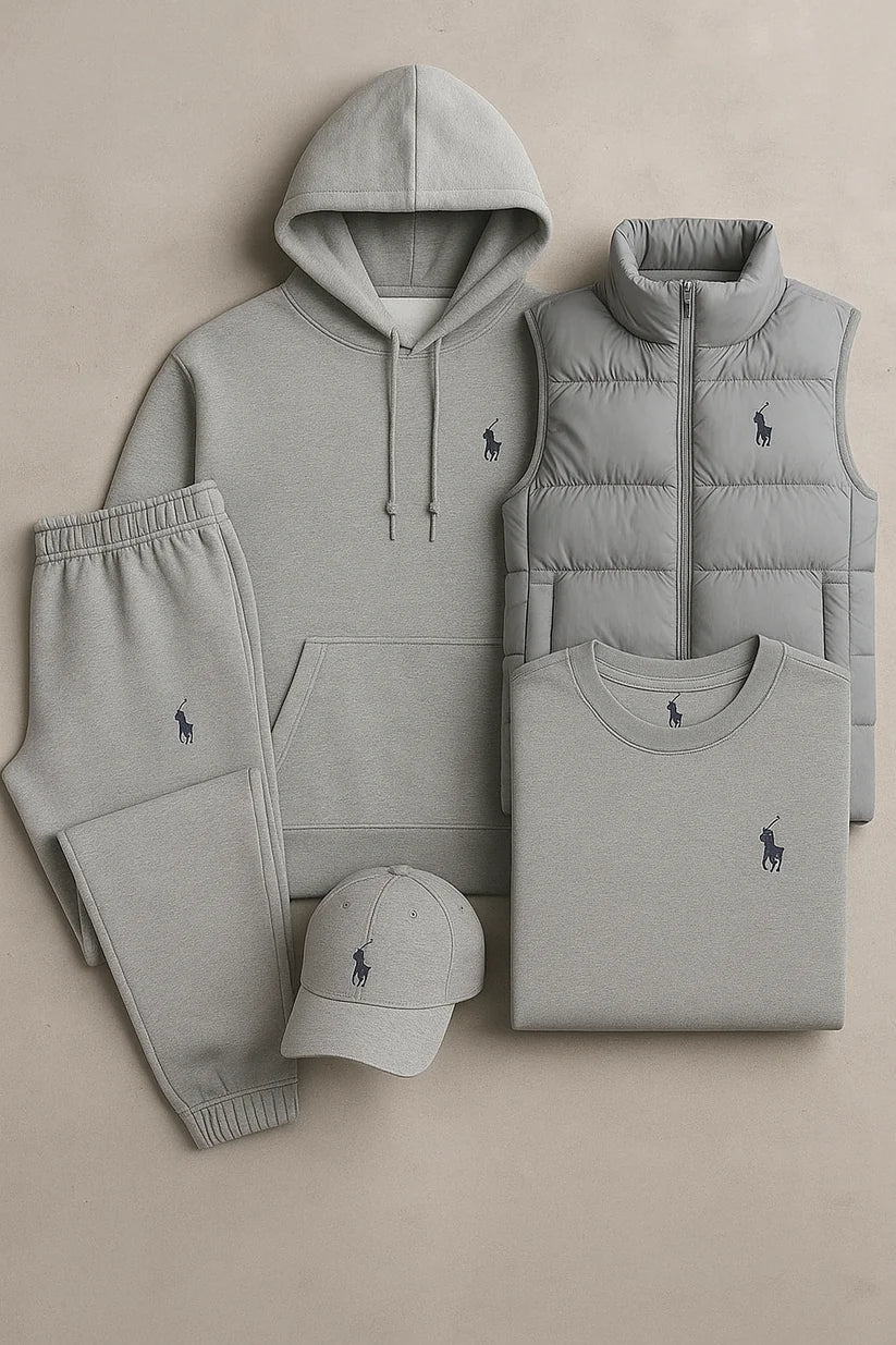 RL™ – Grey Essentials Coordinated Set (Hoodie, Joggers, Vest, T-Shirt)