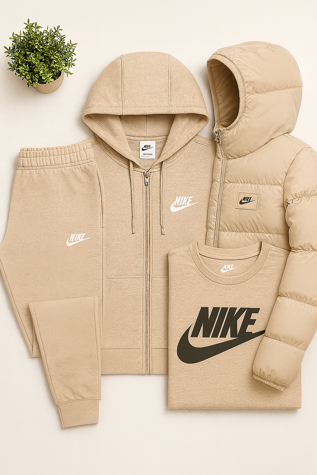 NK™ Men’s Complete Set – Fleece Tracksuit + Logo T-Shirt + Winter Puffer Jacket