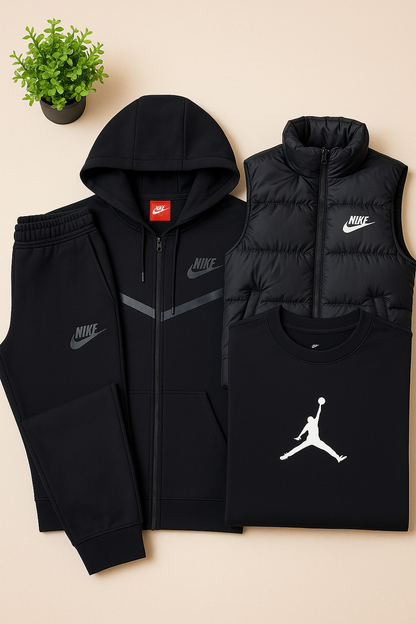 NK™ Full Outfit Bundle in Gray – Hoodie, Joggers, Puffer Vest & Jordan T-Shirt