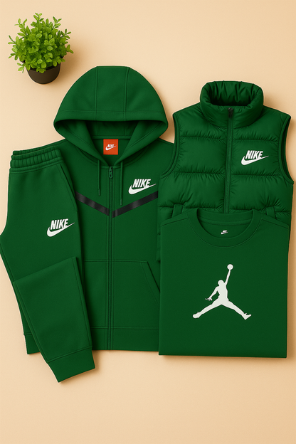NK™ Full Outfit Bundle in Gray – Hoodie, Joggers, Puffer Vest & Jordan T-Shirt