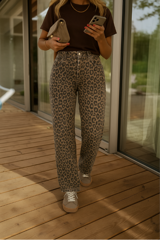 Nadine™ | Leopard flared broek met hoge taille