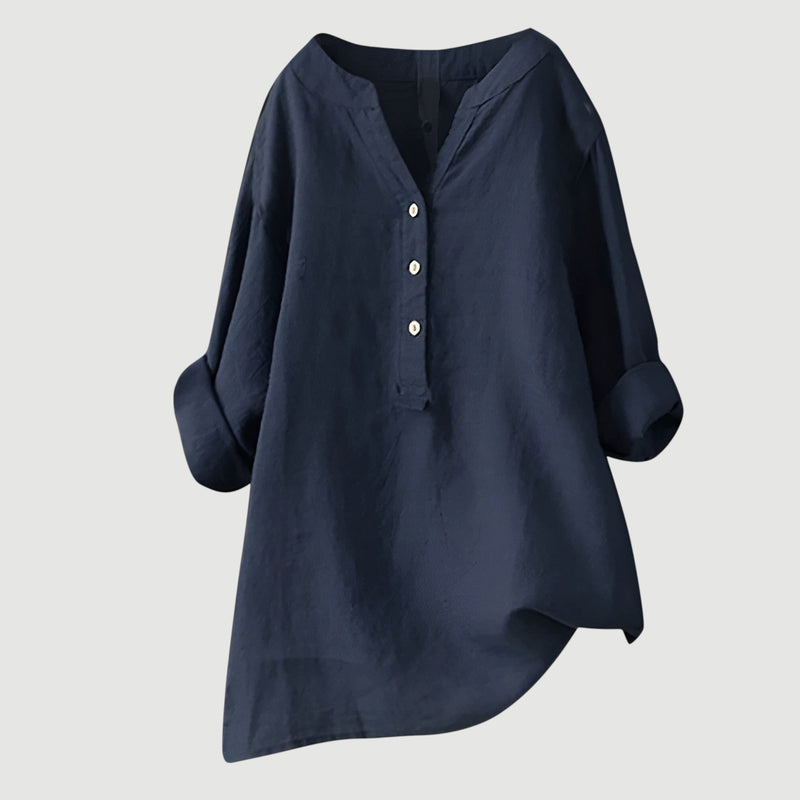 Zarina™ | Comfortabele linnen blouse met opgerolde mouwen