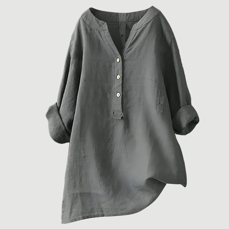Zarina™ | Comfortabele linnen blouse met opgerolde mouwen