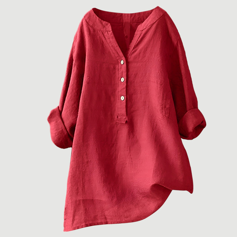 Zarina™ | Comfortabele linnen blouse met opgerolde mouwen