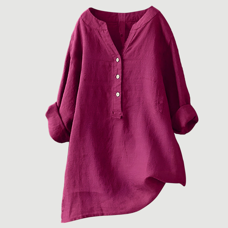 Zarina™ | Comfortabele linnen blouse met opgerolde mouwen