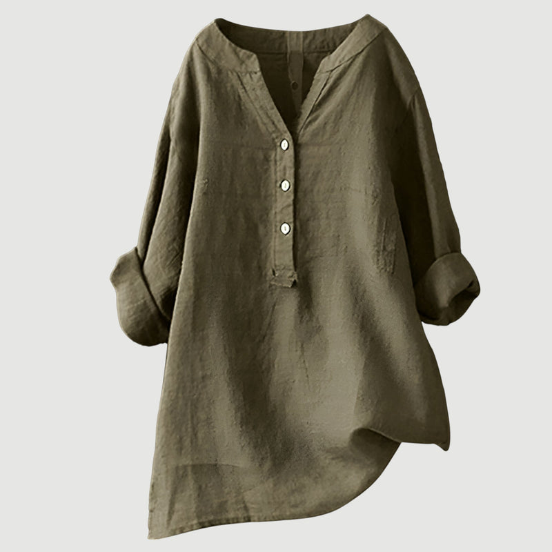 Zarina™ | Comfortabele linnen blouse met opgerolde mouwen
