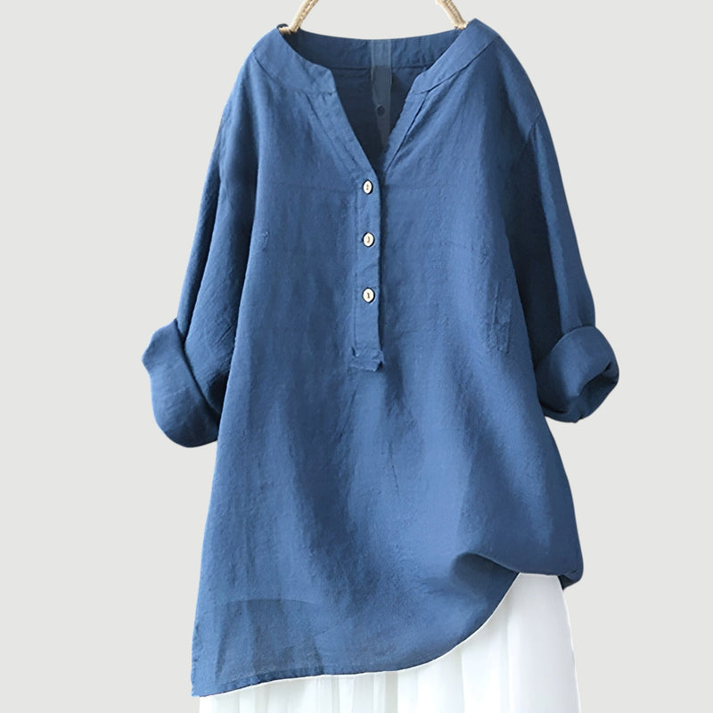 Zarina™ | Comfortabele linnen blouse met opgerolde mouwen
