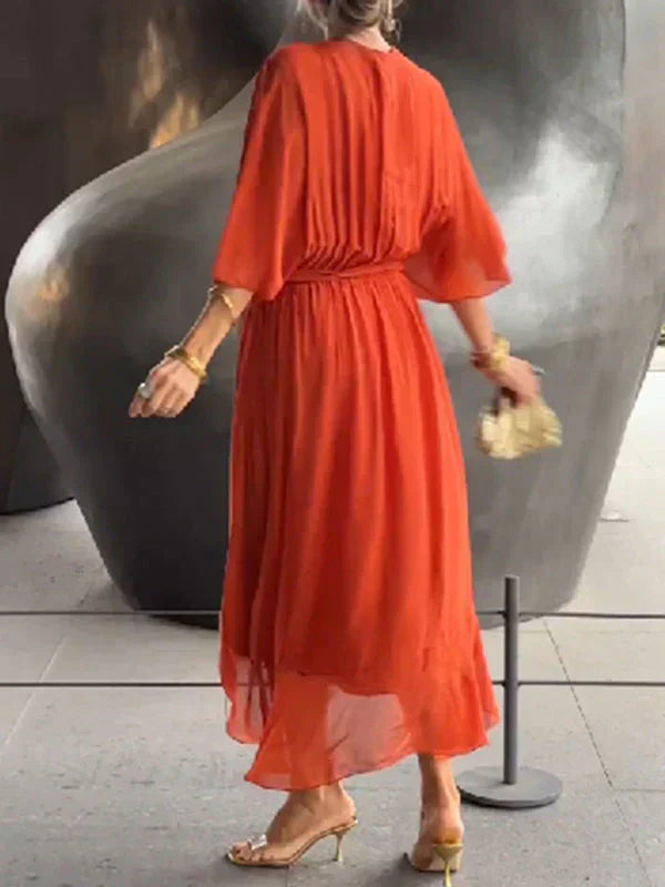 Monica™ | V-hals zijden mousseline jurk