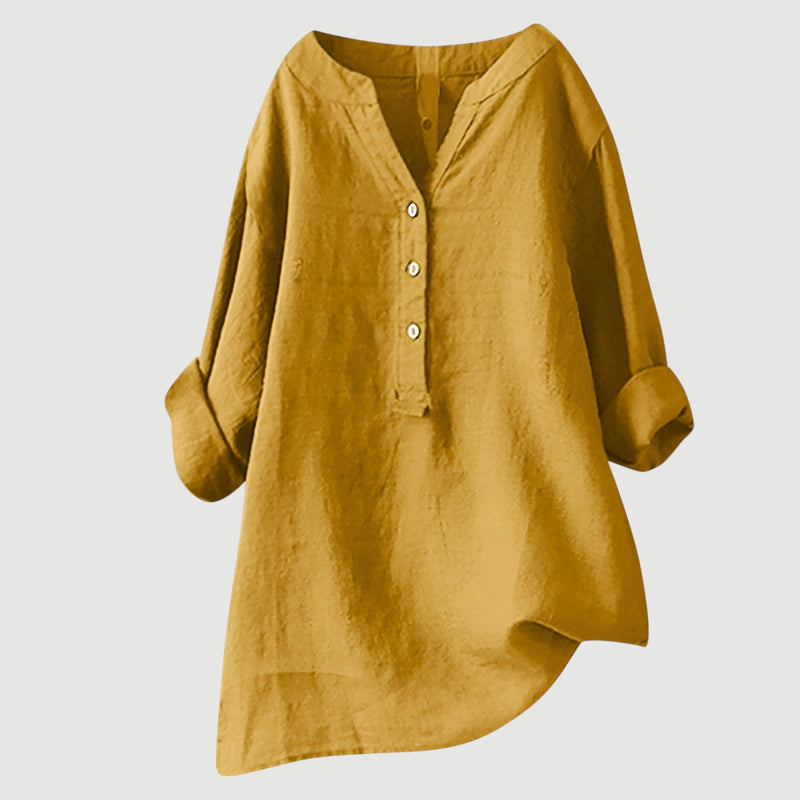 Zarina™ | Comfortabele linnen blouse met opgerolde mouwen